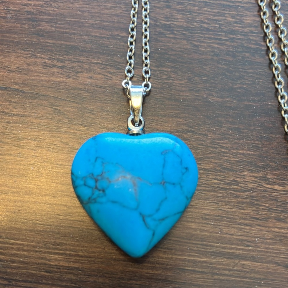 Turquoise Heart Pendant with Chain - Picture 2 of 5